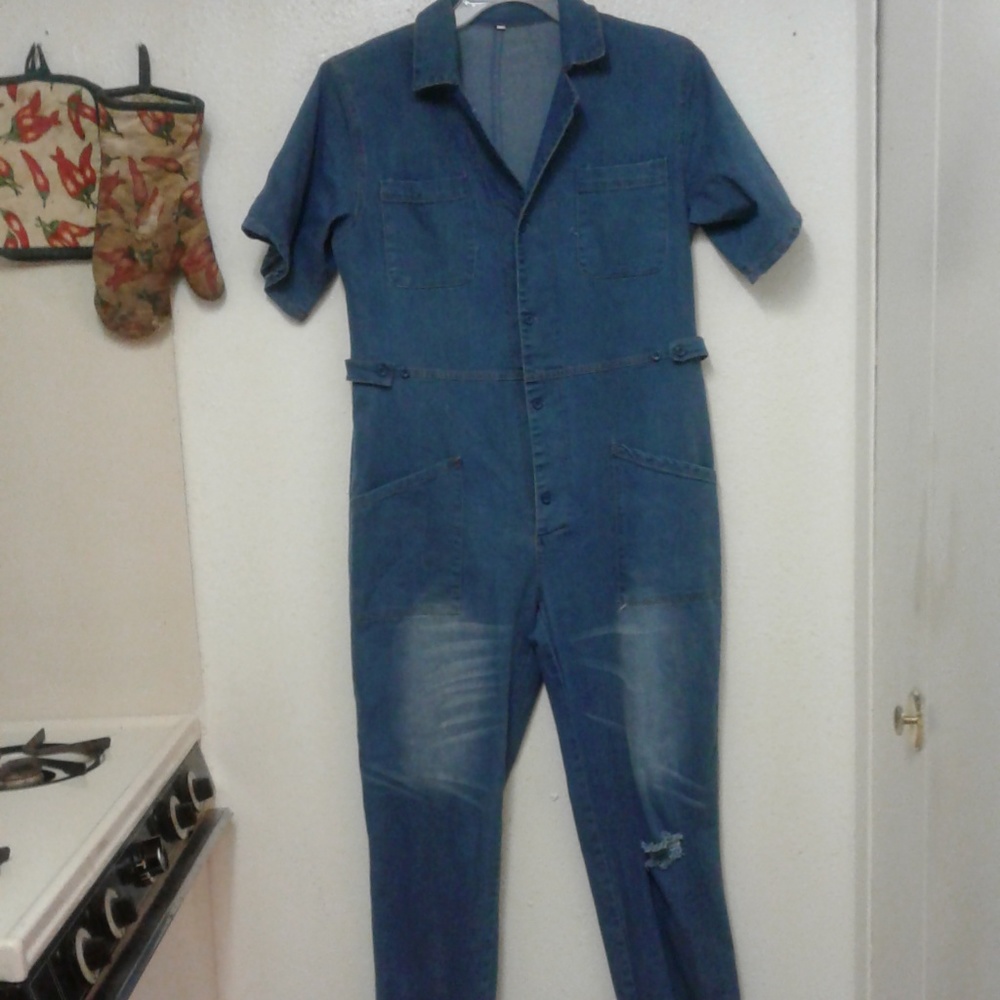 denim jean stretch jumpsuit romper overalls